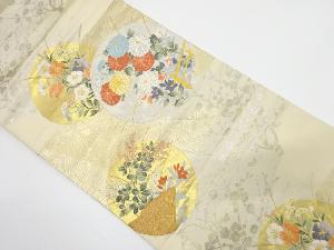 アンティーク　丸紋に流水・草花模様織り出し袋帯（材料）